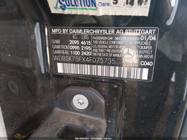 45620821 :رقم المزاد ، WDBSK75FX4F075735 vin ، 2004 Mercedes-benz Sl 500 مزاد بيع