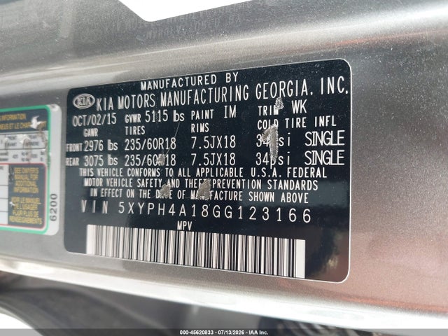 KIA Sorento 2.0t Ex 2016 5XYPH4A18GG123166 Image 9
