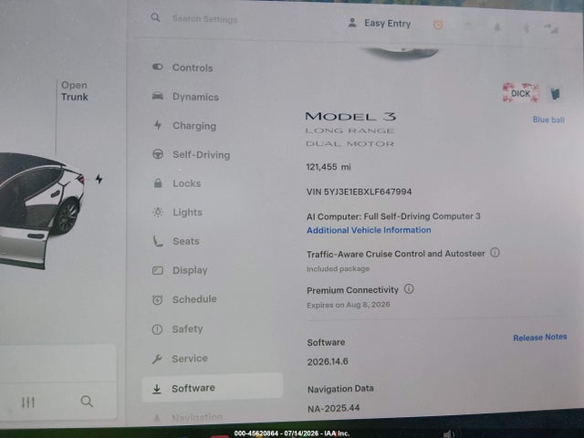 2020 Tesla Model 3 Long Range Dual Motor All-wheel Drive მანქანა იყიდება აუქციონზე, vin: 5YJ3E1EBXLF647994, აუქციონის ნომერი: 45620864