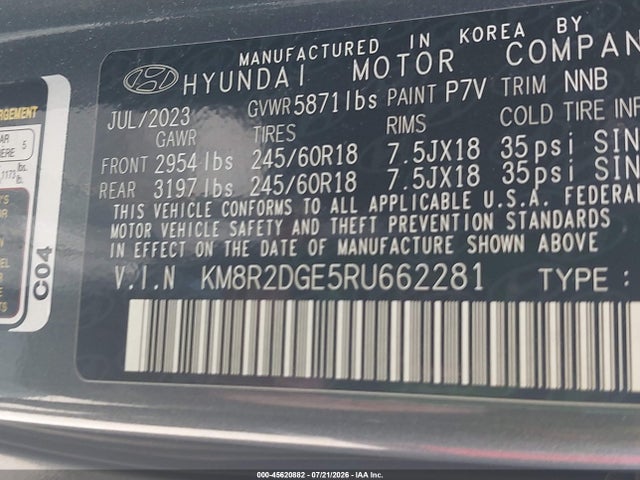 45620882 :رقم المزاد ، KM8R2DGE5RU662281 vin ، 2024 Hyundai Palisade Sel مزاد بيع