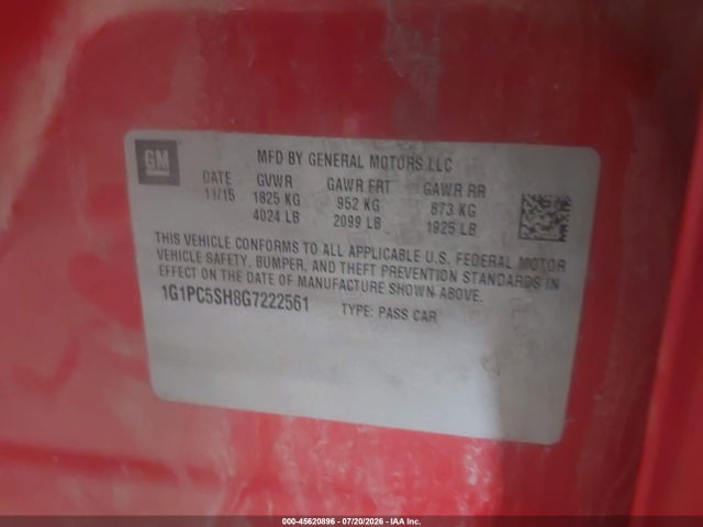 1G1PC5SH8G7222561 Chevrolet Cruze Limited Ls Auto