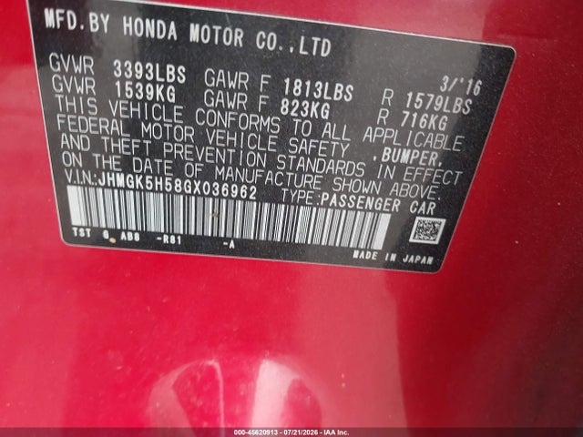 Honda FIT LX 2016 JHMGK5H58GX036962 Image 9