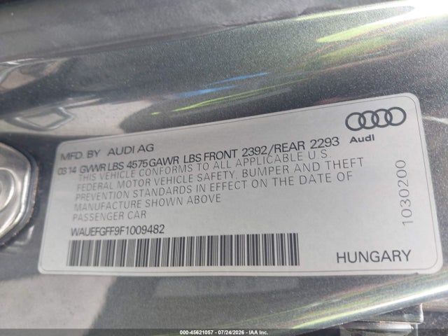 Aukcja sprzedaży 2015 Audi A3 2.0t Premium, vin: WAUEFGFF9F1009482, numer aukcji: 45621057