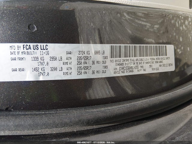 2017 Chrysler Pacifica Touring-l Plus მანქანა იყიდება აუქციონზე, vin: 2C4RC1EG6HR614255, აუქციონის ნომერი: 45621077