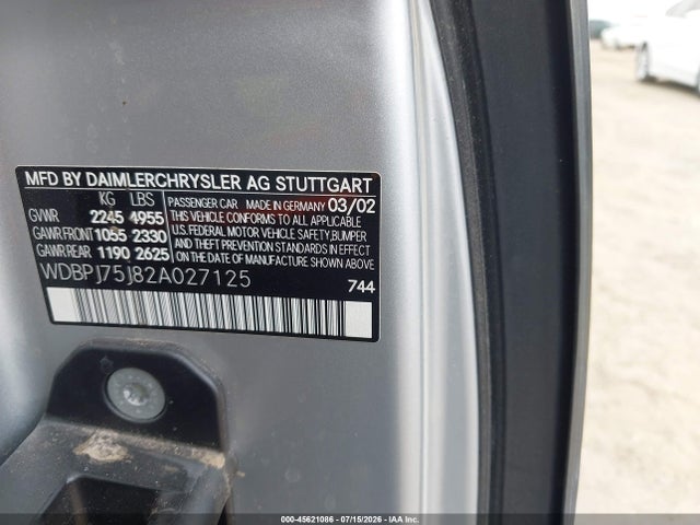 Продаж на аукціоні авто 2002 Mercedes-benz Cl 500, vin: WDBPJ75J82A027125, номер лоту: 45621086