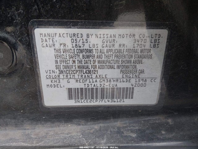 3N1CE2CP7FL436121 Nissan Versa Note Sv