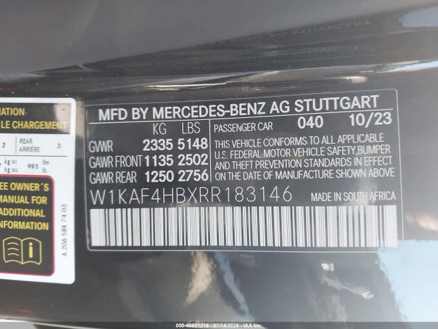 Продажа на аукционе авто 2024 Mercedes-benz C 300, vin: W1KAF4HBXRR183146, номер лота: 45621216