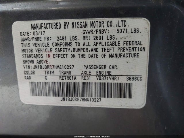 Aukcja sprzedaży 2017 Infiniti Qx50, vin: JN1BJ0RR7HM410227, numer aukcji: 45621221