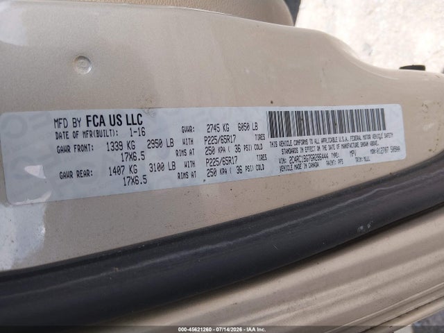 Aukcja sprzedaży 2016 Chrysler Town & Country Touring, vin: 2C4RC1BG7GR286444, numer aukcji: 45621260