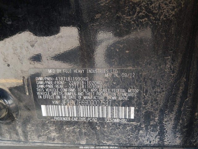 45621264 :رقم المزاد ، JF1GV7E69DG007537 vin ، 2013 Subaru Impreza Wrx مزاد بيع