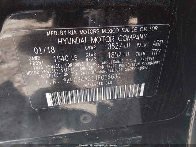Hyundai ACCENT SE 2018 3KPC24A31JE016630 Image 9