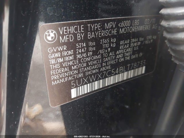 45621303 :رقم المزاد ، 5UXWX7C54BLT78733 vin ، 2011 Bmw X3 Xdrive35i مزاد بيع