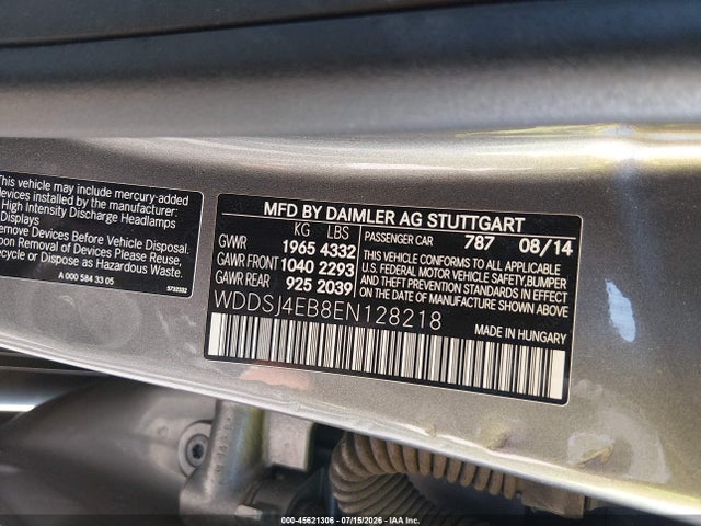45621306 :رقم المزاد ، WDDSJ4EB8EN128218 vin ، 2014 Mercedes-benz Cla 250 مزاد بيع