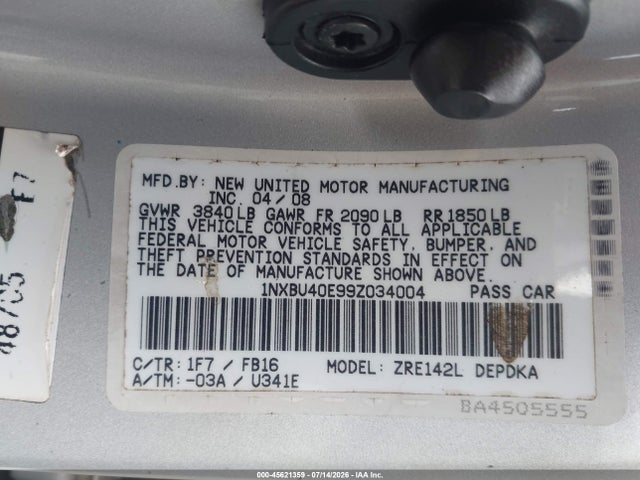 Aukcja sprzedaży 2009 Toyota Corolla Le, vin: 1NXBU40E99Z034004, numer aukcji: 45621359