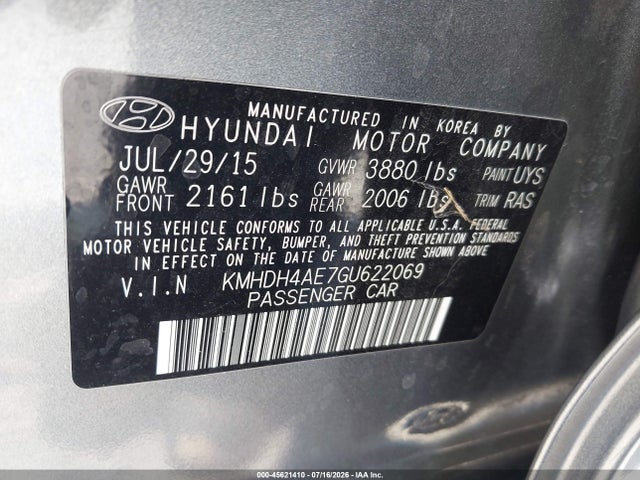 Hyundai ELANTRA SE 2016 KMHDH4AE7GU622069 Image 9