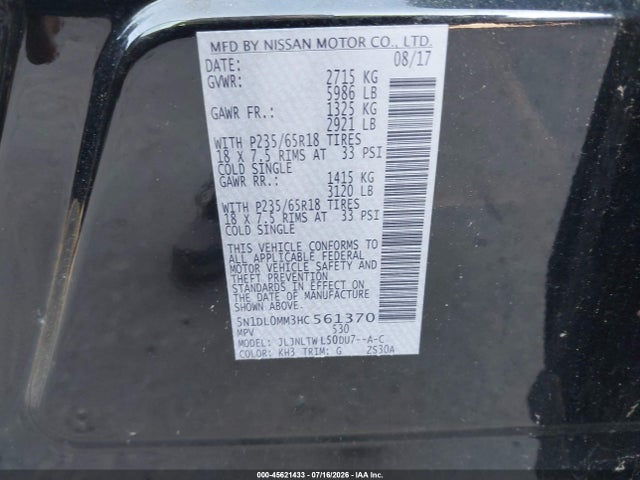 Продаж на аукціоні авто 2017 Infiniti Qx60, vin: 5N1DL0MM3HC561370, номер лоту: 45621433