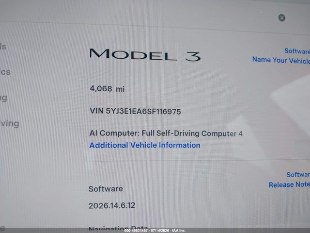 Продаж на аукціоні авто 2025 Tesla Model 3 Long Range Rear-wheel Drive/standard Rear-wheel Drive, vin: 5YJ3E1EA6SF116975, номер лоту: 45621457