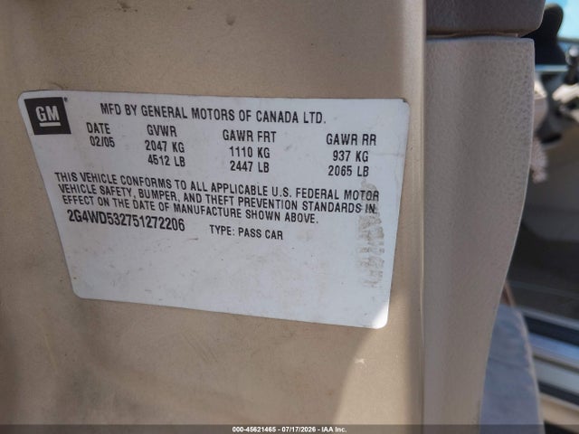 Продаж на аукціоні авто 2005 Buick Lacrosse Cxl, vin: 2G4WD532751272206, номер лоту: 45621465
