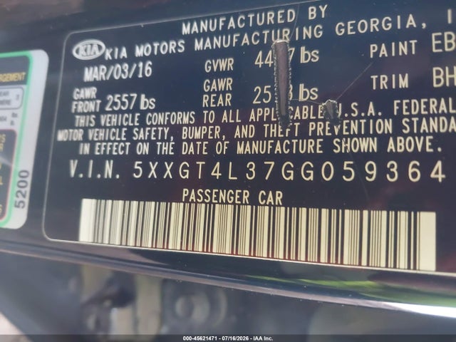 KIA Optima Lx 2016 5XXGT4L37GG059364 Image 9