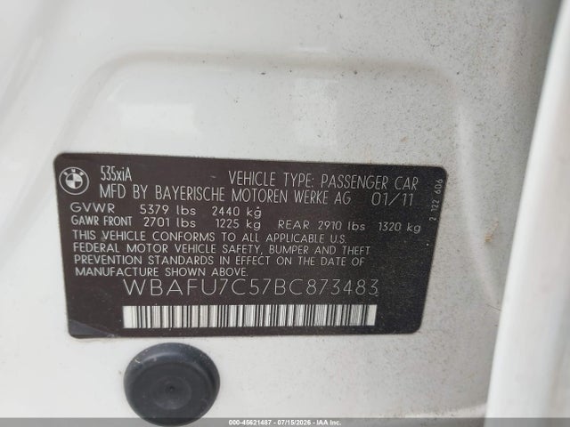 2011 Bmw 535i Xdrive მანქანა იყიდება აუქციონზე, vin: WBAFU7C57BC873483, აუქციონის ნომერი: 45621487