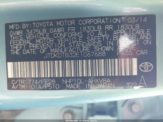 Toyota Prius C One 2014 JTDKDTB32E1067688 Image 9