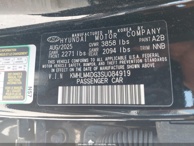 Продажа на аукционе авто 2025 Hyundai Elantra Sel Sport, vin: KMHLM4DG3SU084919, номер лота: 45621515