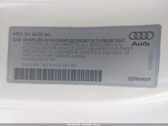 Продаж на аукціоні авто 2009 Audi S5 4.2l, vin: WAURV78T99A036595, номер лоту: 45621553