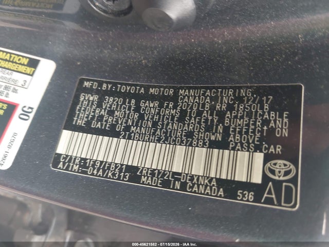 Toyota COROLLA LE 2018 2T1BURHE2JC037883 Image 9