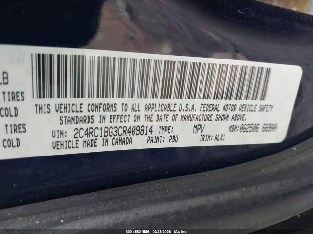 2012 Chrysler Town & Country Touring მანქანა იყიდება აუქციონზე, vin: 2C4RC1BG3CR409814, აუქციონის ნომერი: 45621586