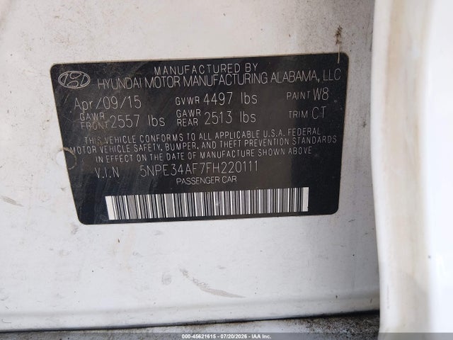 Aukcja sprzedaży 2015 Hyundai Sonata Limited, vin: 5NPE34AF7FH220111, numer aukcji: 45621615