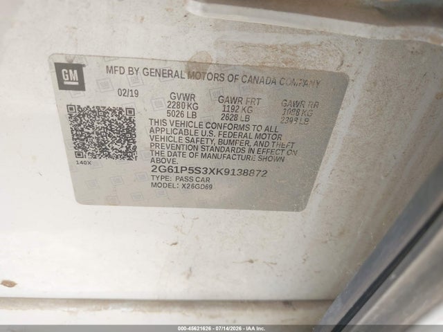 Продаж на аукціоні авто 2019 Cadillac Xts Premium Luxury, vin: 2G61P5S3XK9138872, номер лоту: 45621626