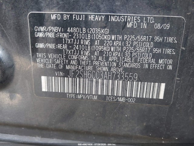 Продаж на аукціоні авто 2010 Subaru Forester 2.5x Premium, vin: JF2SH6CC3AH733559, номер лоту: 45621638
