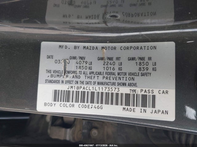 Aukcja sprzedaży 2020 Mazda Mazda3 Select Package, vin: JM1BPACL1L1173573, numer aukcji: 45621667