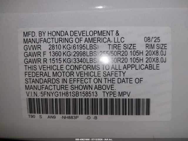 Продажа на аукционе авто 2025 Honda Pilot Elite, vin: 5FNYG1H81SB158513, номер лота: 45621690