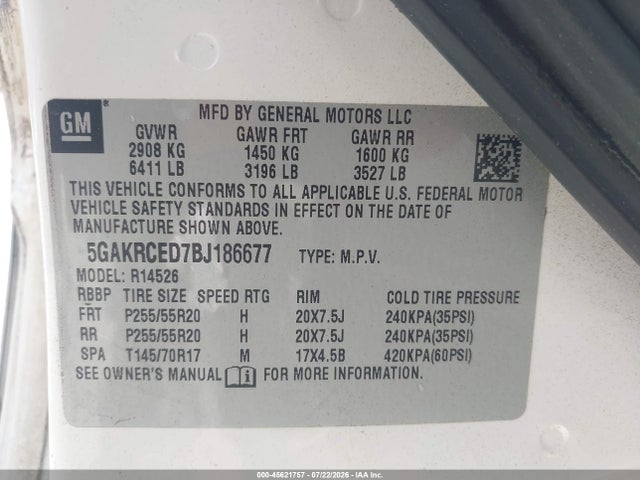 2011 Buick Enclave 2xl მანქანა იყიდება აუქციონზე, vin: 5GAKRCED7BJ186677, აუქციონის ნომერი: 45621757