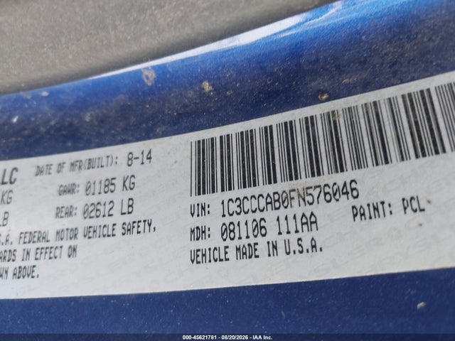 Aukcja sprzedaży 2015 Chrysler 200 Limited, vin: 1C3CCCAB0FN576046, numer aukcji: 45621781