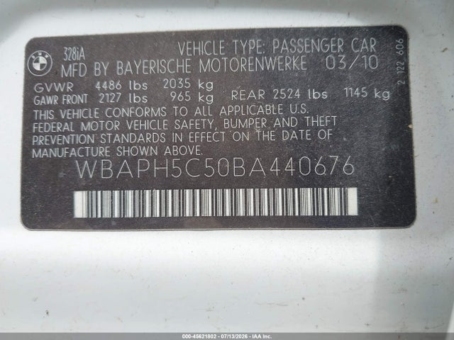 Продажа на аукционе авто 2011 Bmw 328i, vin: WBAPH5C50BA440676, номер лота: 45621802
