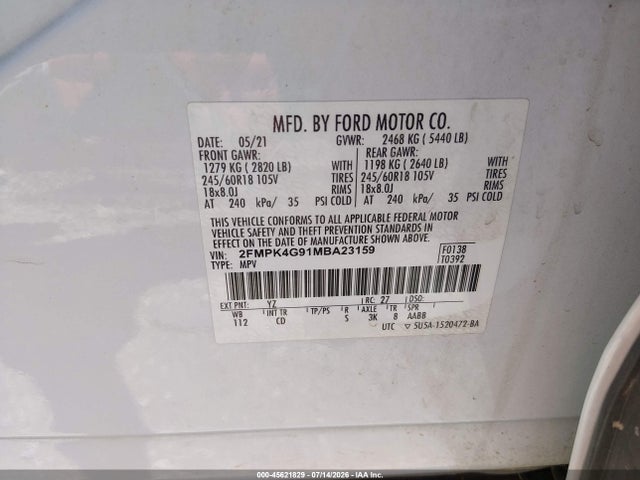 2FMPK4G91MBA23159 Ford EDGE SE