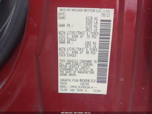 1N6AF0LY5GN800632 Nissan Nv Cargo Nv2500 Hd Sv V8