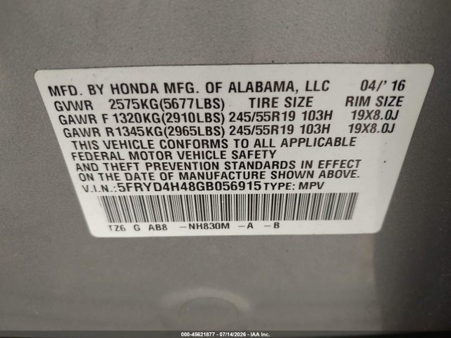 2016 Acura Mdx Technology   Acurawatch Plus Packages/technology Package მანქანა იყიდება აუქციონზე, vin: 5FRYD4H48GB056915, აუქციონის ნომერი: 45621877