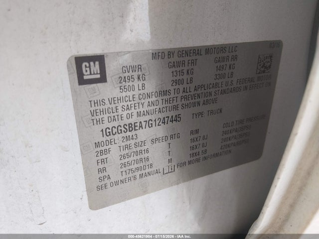 Auction sale of the 2016 Chevrolet Colorado 2wd Wt, vin: 1GCGSBEA7G1247445, lot number: 45621904
