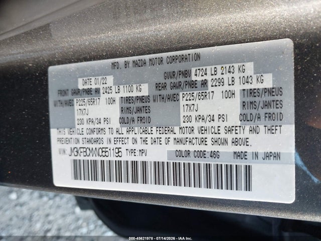 Продаж на аукціоні авто 2022 Mazda Cx-5 2.5 S Preferred, vin: JM3KFBCMXN0551195, номер лоту: 45621978