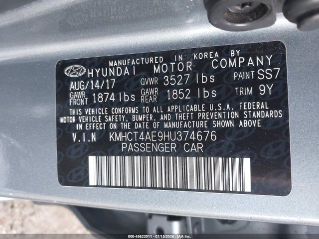 Auction sale of the 2017 Hyundai Accent Se, vin: KMHCT4AE9HU374676, lot number: 45622011
