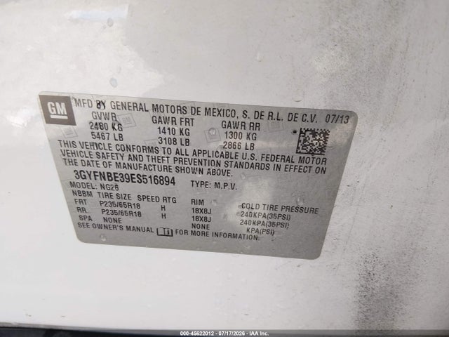 Aukcja sprzedaży 2014 Cadillac Srx Luxury Collection, vin: 3GYFNBE39ES516894, numer aukcji: 45622012