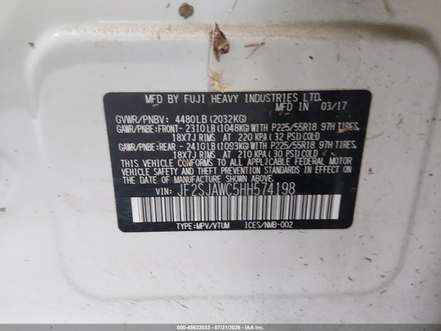 Aukcja sprzedaży 2017 Subaru Forester 2.5i Touring, vin: JF2SJAWC5HH574198, numer aukcji: 45622033