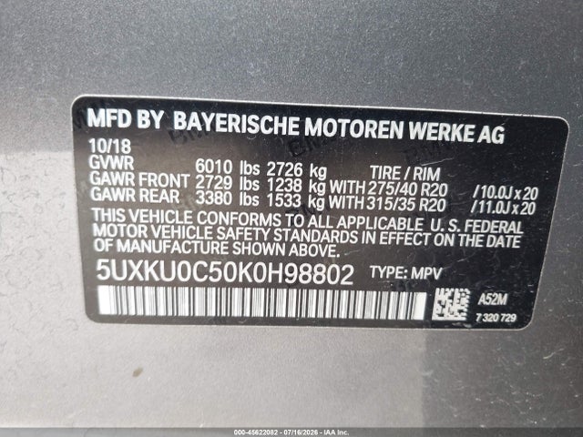 BMW X6 Sdrive35i 2019 5UXKU0C50K0H98802 Image 9