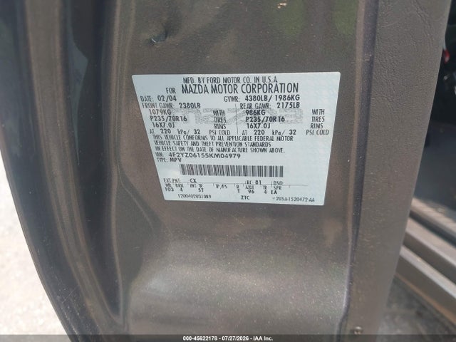 45622178 :رقم المزاد ، 4F2YZ06155KM04979 vin ، 2005 Mazda Tribute S مزاد بيع