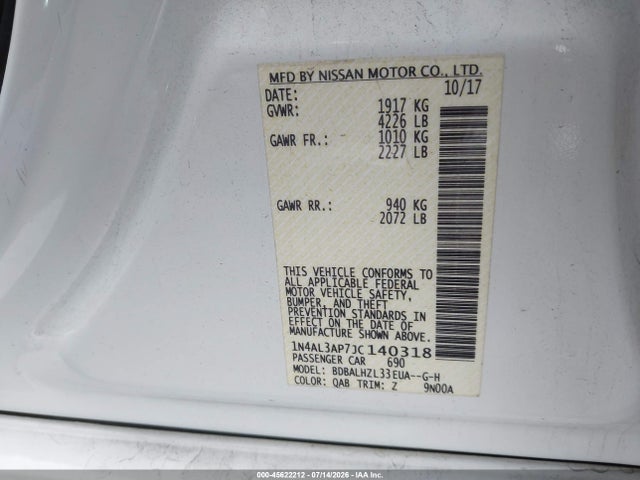 1N4AL3AP7JC140318 Nissan Altima 2.5 Sr