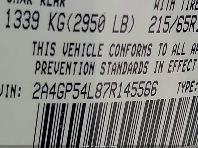 2007 Chrysler Town & Country Touring მანქანა იყიდება აუქციონზე, vin: 2A4GP54L87R145566, აუქციონის ნომერი: 45622213