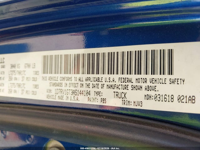 Aukcja sprzedaży 2010 Dodge Ram 1500 Slt/sport/trx, vin: 1D7RV1GT3AS144104, numer aukcji: 45622234